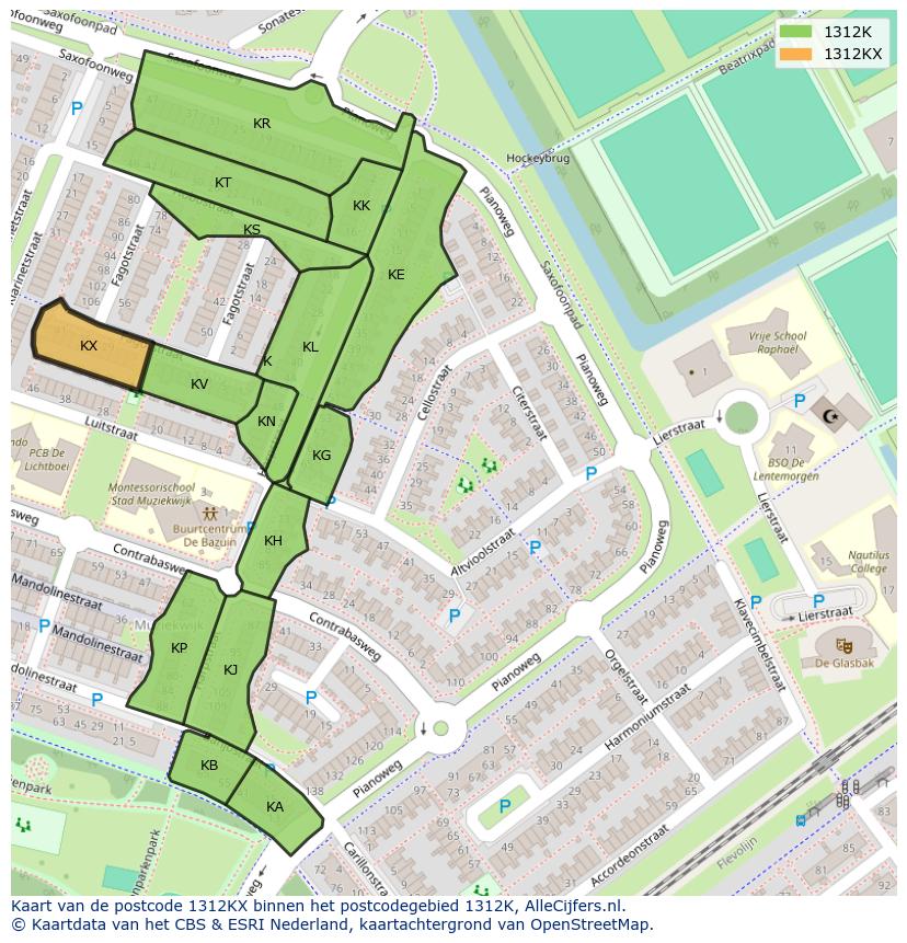Afbeelding van het postcodegebied 1312 KX op de kaart.