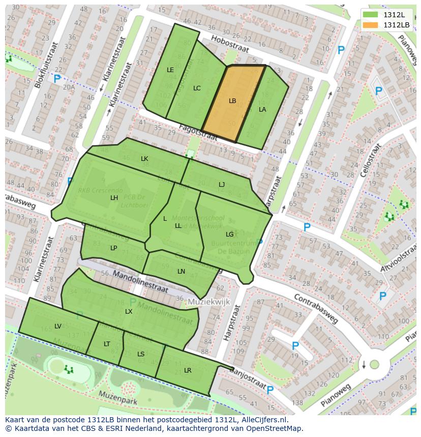 Afbeelding van het postcodegebied 1312 LB op de kaart.
