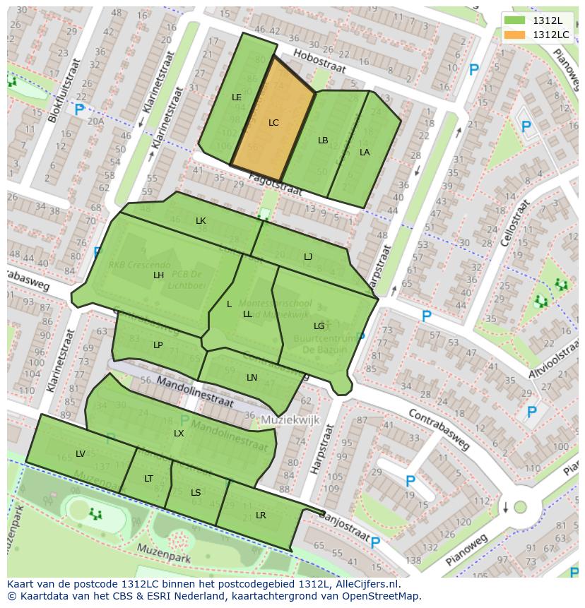 Afbeelding van het postcodegebied 1312 LC op de kaart.
