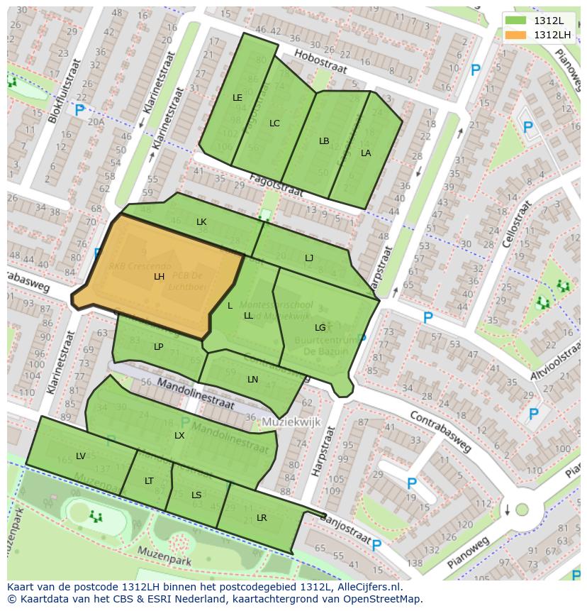 Afbeelding van het postcodegebied 1312 LH op de kaart.