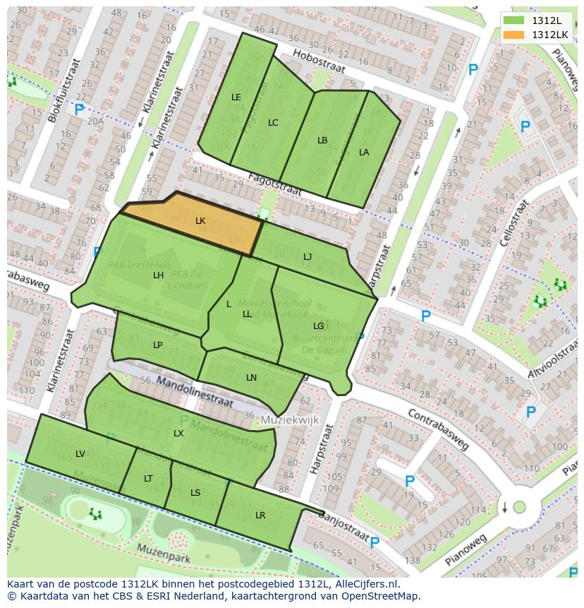 Afbeelding van het postcodegebied 1312 LK op de kaart.