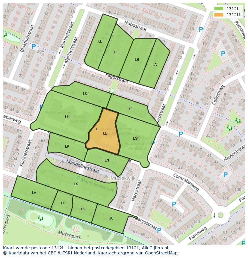 Afbeelding van het postcodegebied 1312 LL op de kaart.