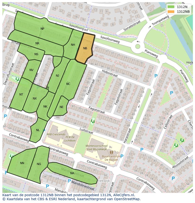 Afbeelding van het postcodegebied 1312 NB op de kaart.