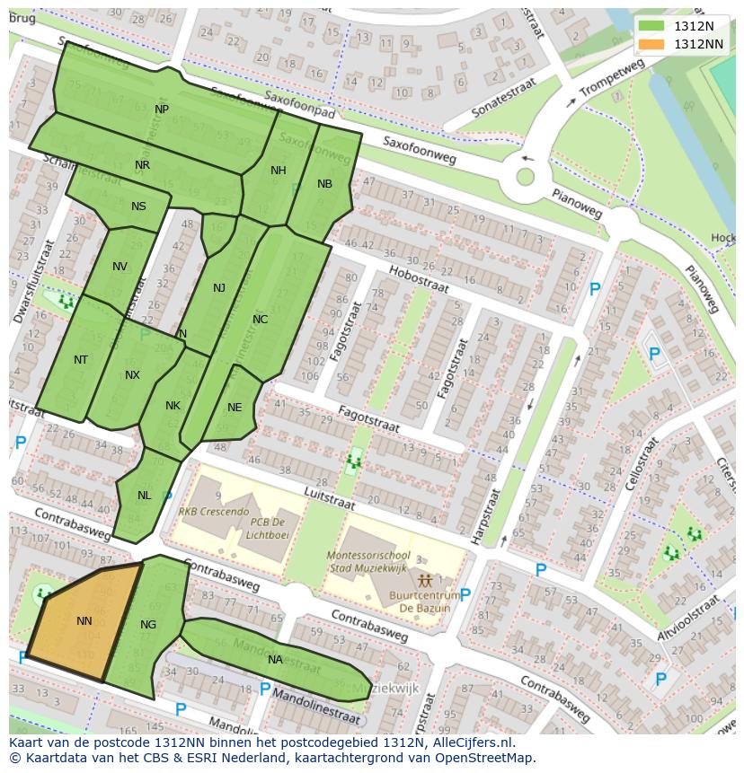 Afbeelding van het postcodegebied 1312 NN op de kaart.