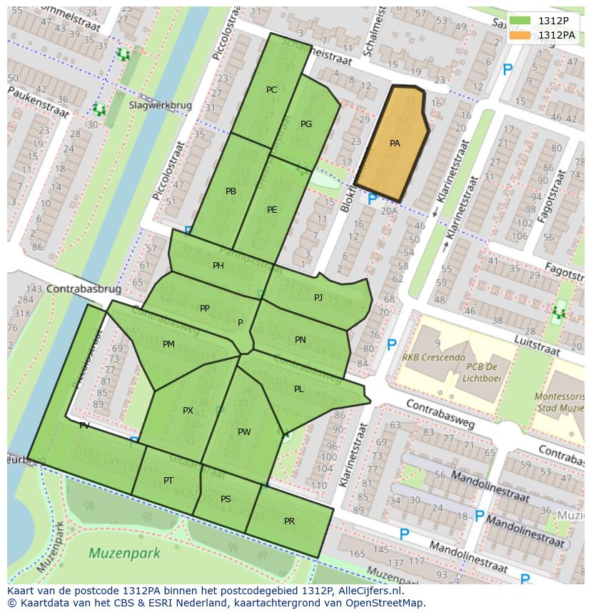 Afbeelding van het postcodegebied 1312 PA op de kaart.