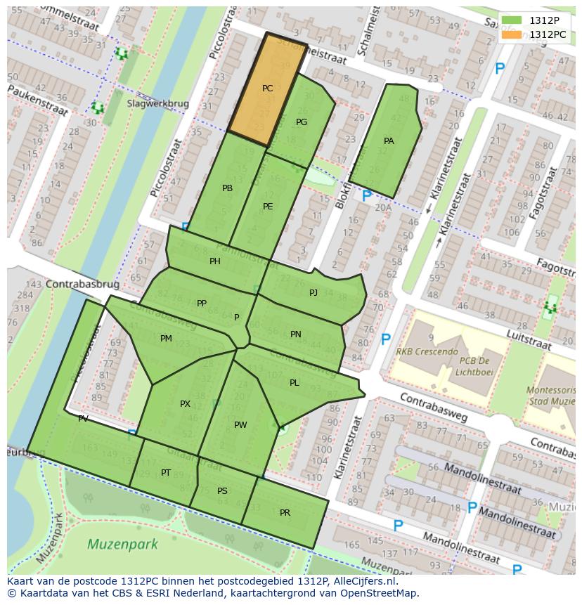 Afbeelding van het postcodegebied 1312 PC op de kaart.