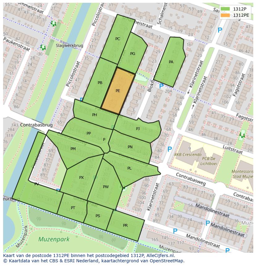 Afbeelding van het postcodegebied 1312 PE op de kaart.