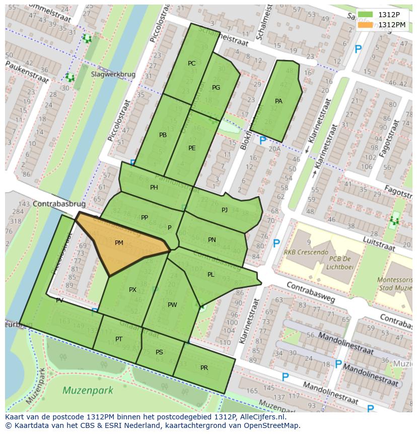 Afbeelding van het postcodegebied 1312 PM op de kaart.