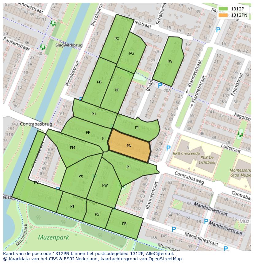 Afbeelding van het postcodegebied 1312 PN op de kaart.