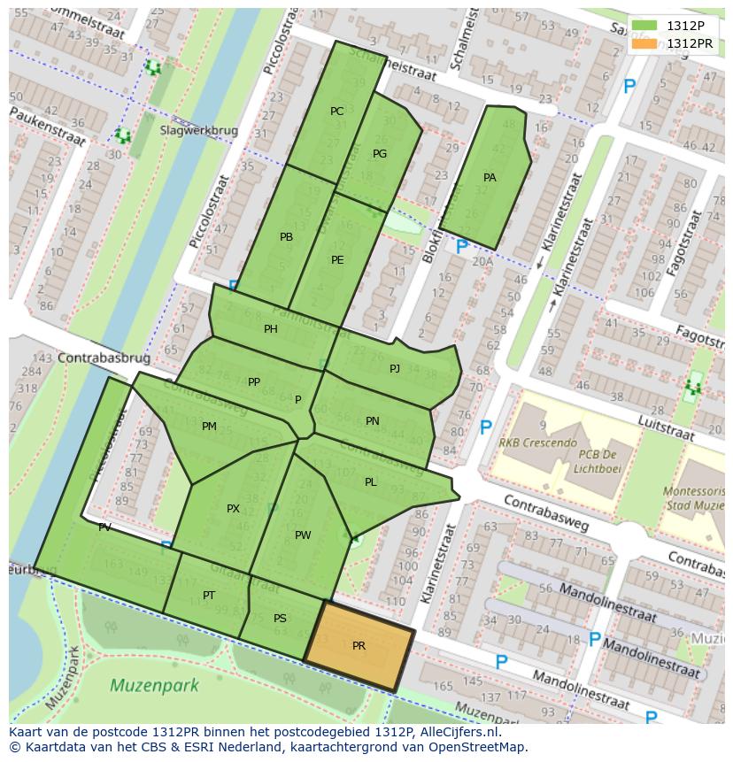 Afbeelding van het postcodegebied 1312 PR op de kaart.