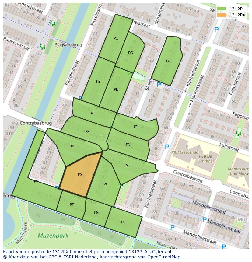 Afbeelding van het postcodegebied 1312 PX op de kaart.