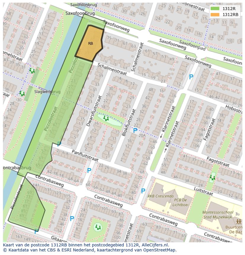Afbeelding van het postcodegebied 1312 RB op de kaart.