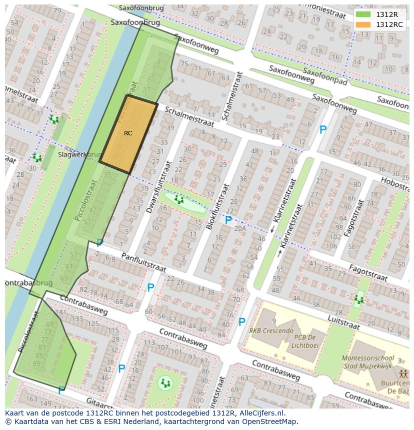 Afbeelding van het postcodegebied 1312 RC op de kaart.