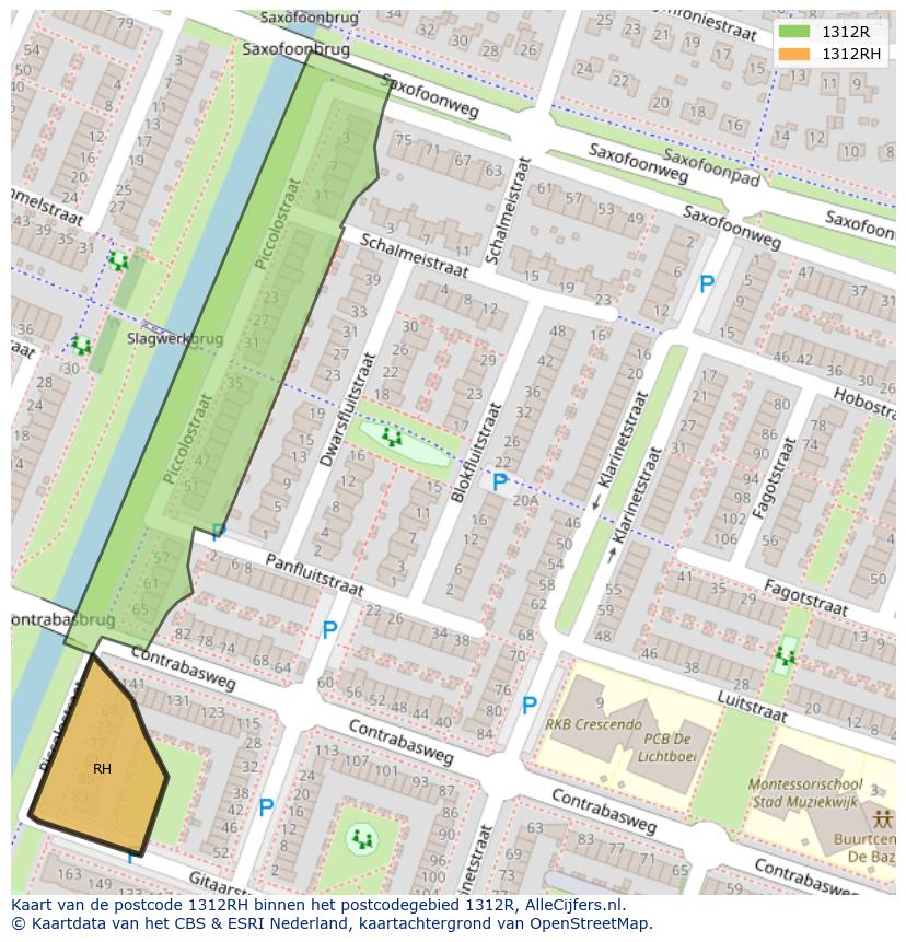 Afbeelding van het postcodegebied 1312 RH op de kaart.