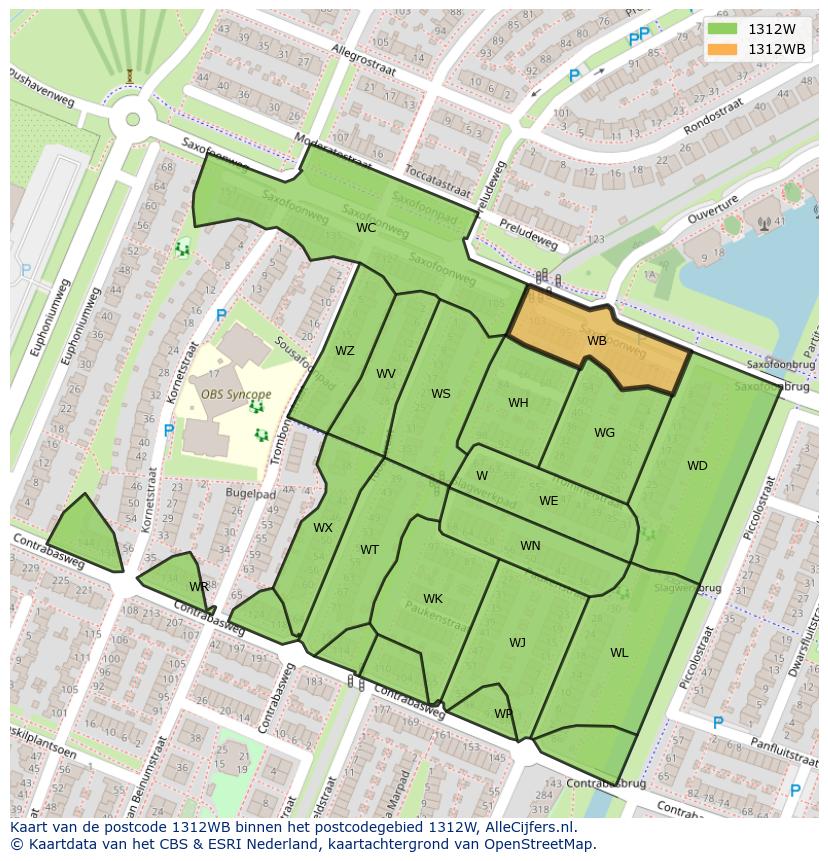 Afbeelding van het postcodegebied 1312 WB op de kaart.