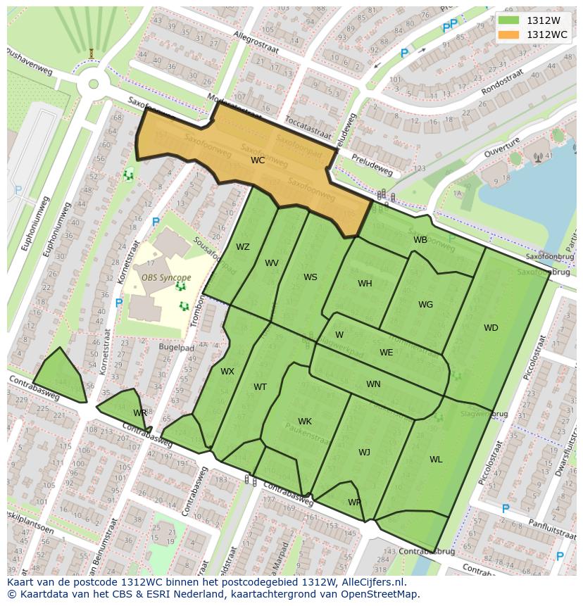 Afbeelding van het postcodegebied 1312 WC op de kaart.