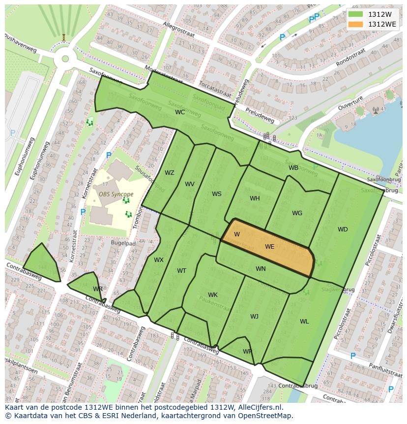 Afbeelding van het postcodegebied 1312 WE op de kaart.