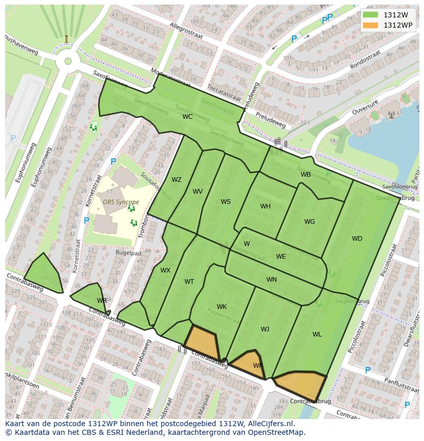 Afbeelding van het postcodegebied 1312 WP op de kaart.