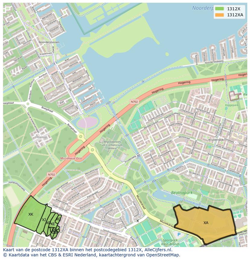 Afbeelding van het postcodegebied 1312 XA op de kaart.