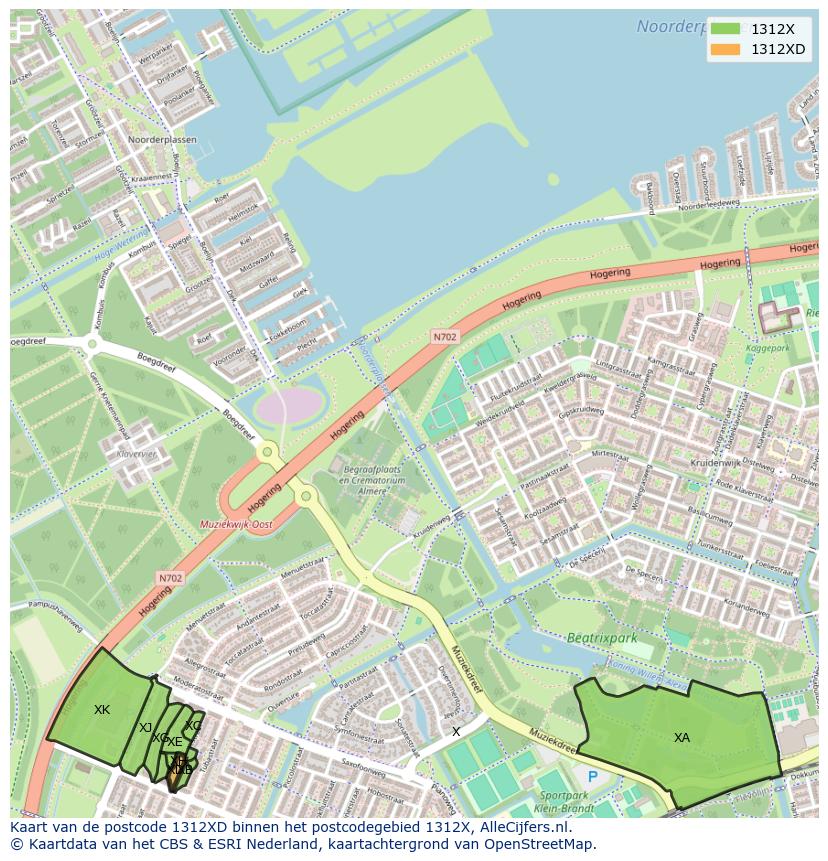 Afbeelding van het postcodegebied 1312 XD op de kaart.