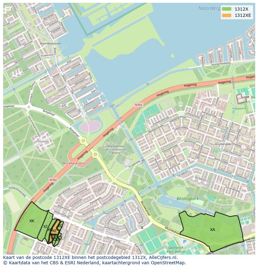 Afbeelding van het postcodegebied 1312 XE op de kaart.