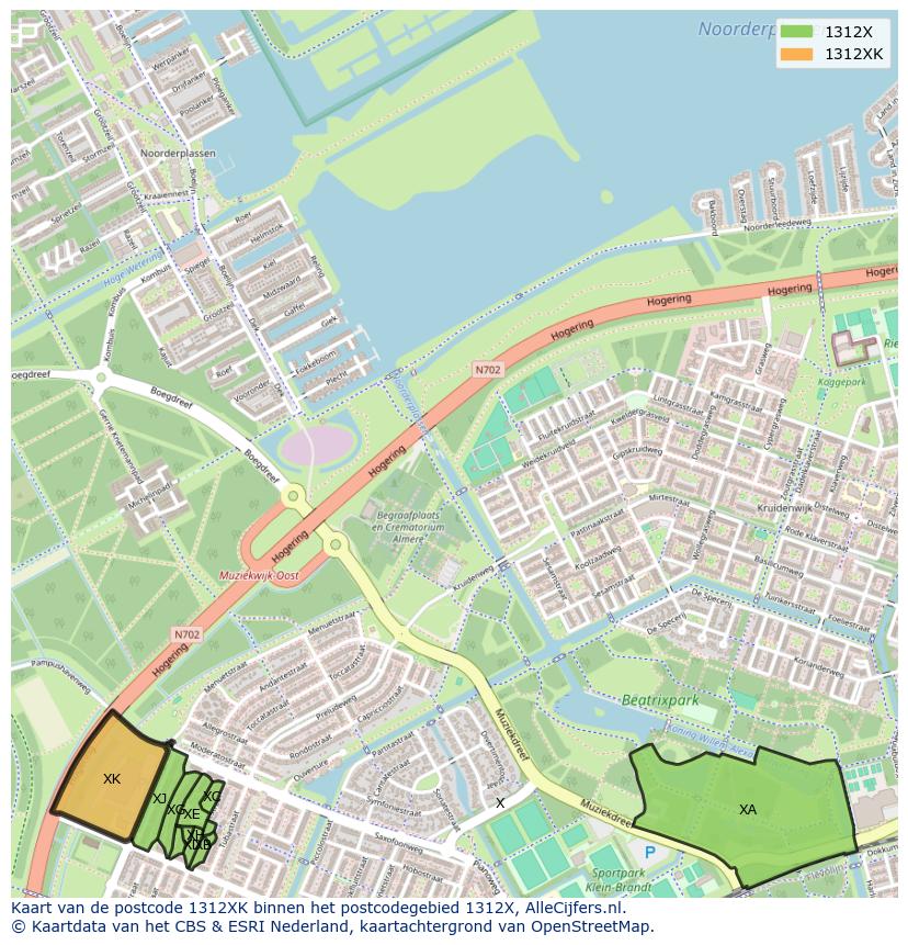 Afbeelding van het postcodegebied 1312 XK op de kaart.