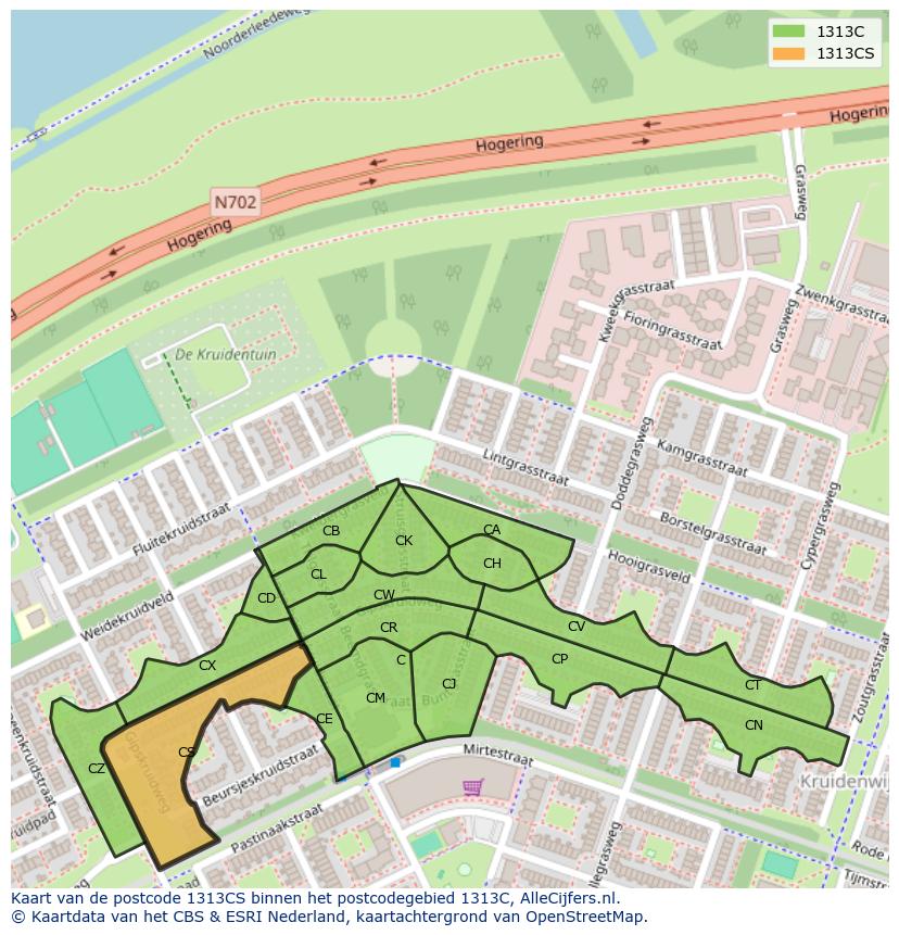Afbeelding van het postcodegebied 1313 CS op de kaart.