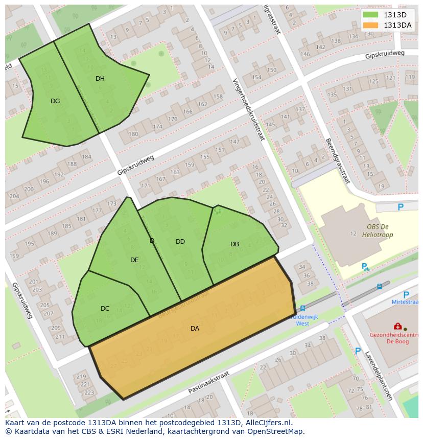 Afbeelding van het postcodegebied 1313 DA op de kaart.