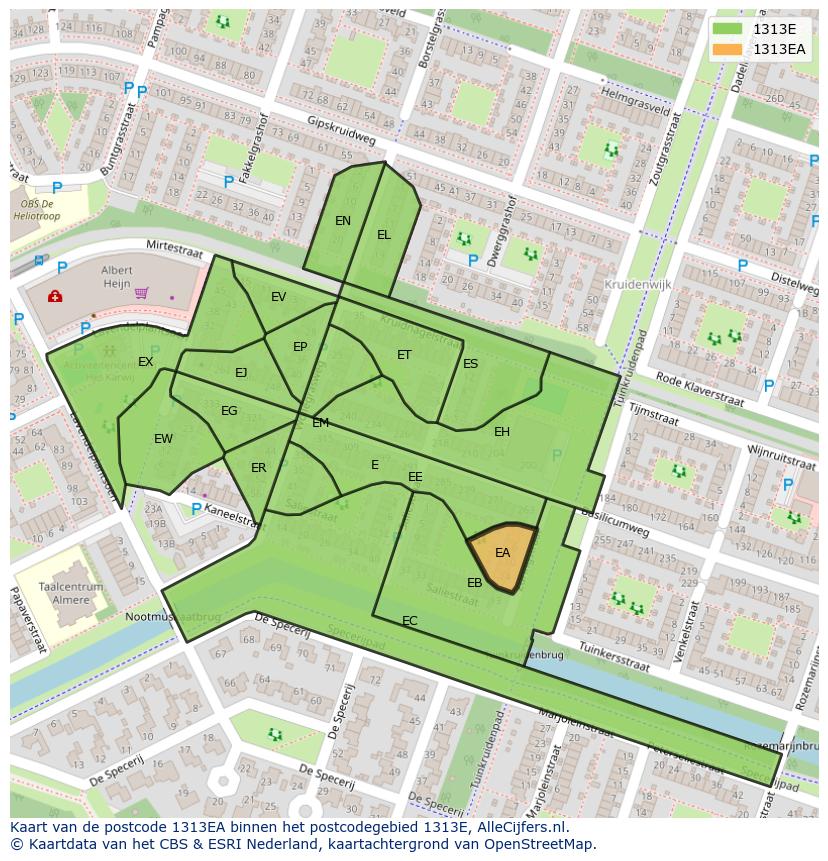 Afbeelding van het postcodegebied 1313 EA op de kaart.