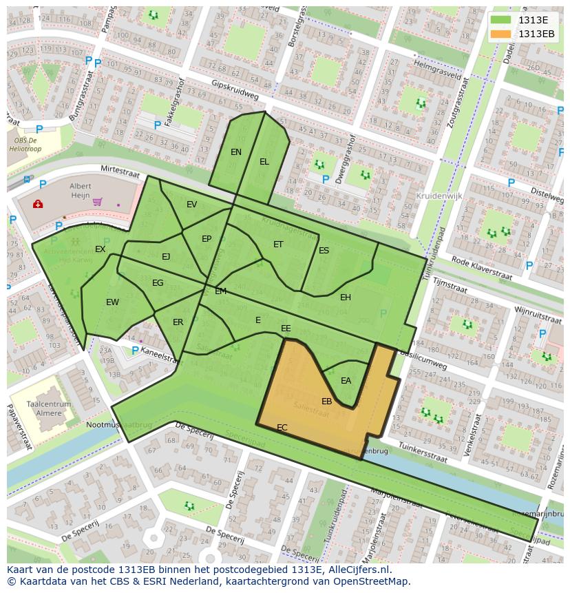 Afbeelding van het postcodegebied 1313 EB op de kaart.