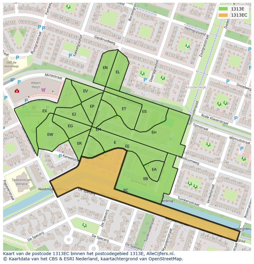 Afbeelding van het postcodegebied 1313 EC op de kaart.