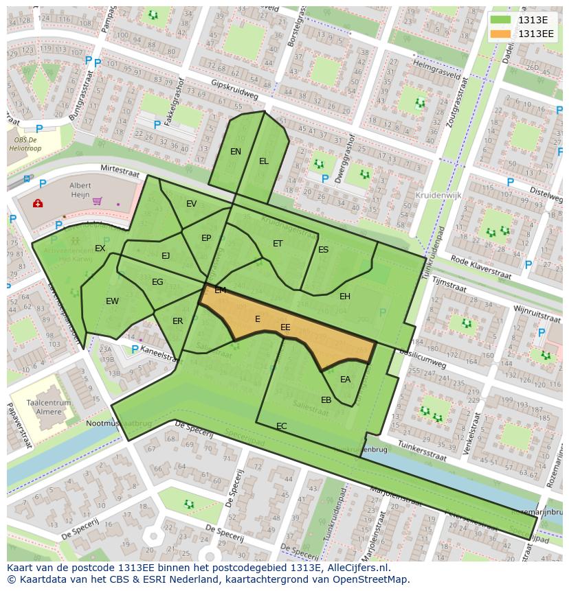 Afbeelding van het postcodegebied 1313 EE op de kaart.
