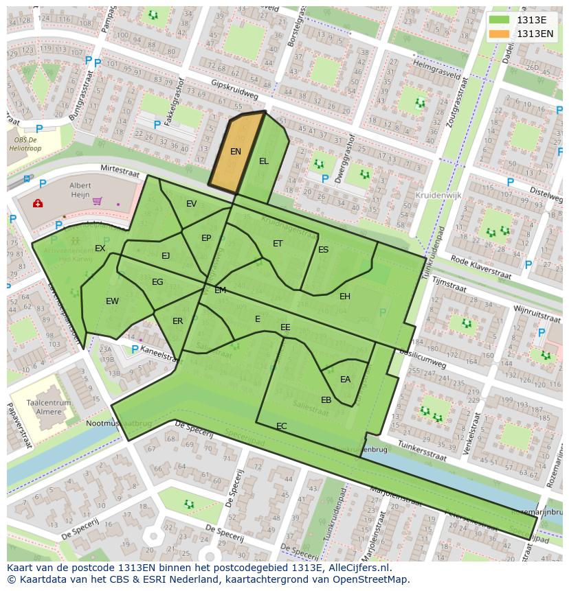 Afbeelding van het postcodegebied 1313 EN op de kaart.