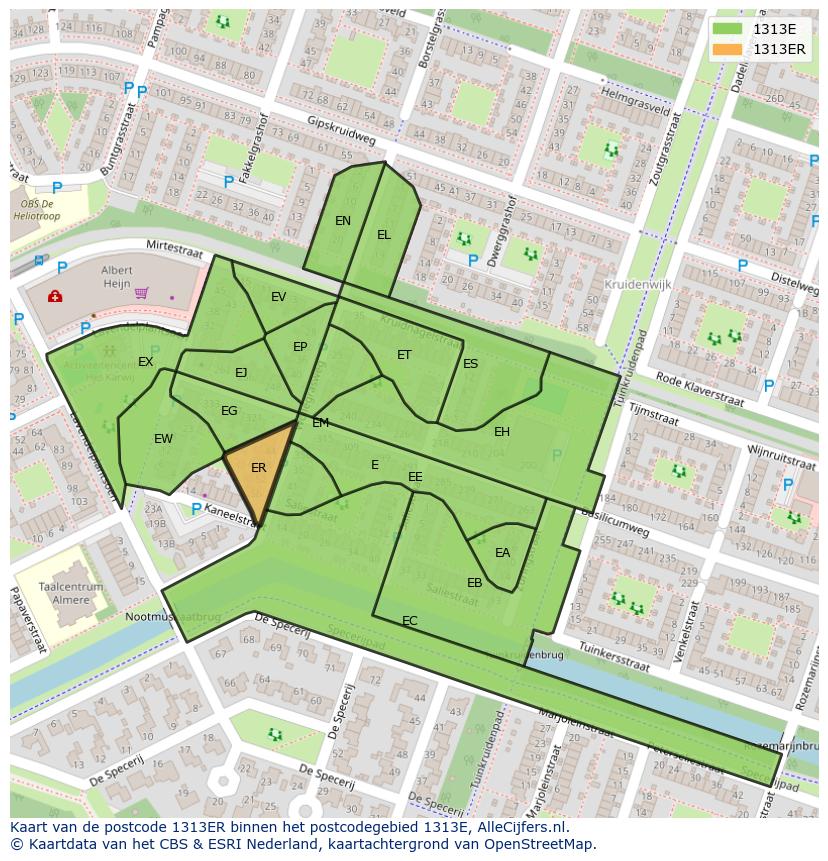 Afbeelding van het postcodegebied 1313 ER op de kaart.
