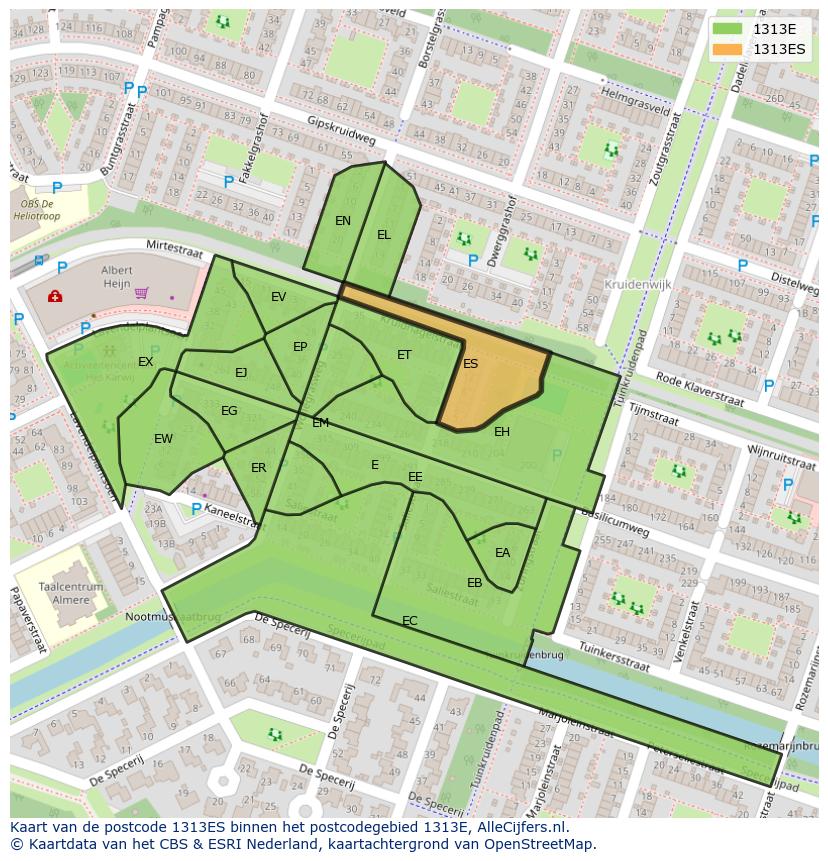 Afbeelding van het postcodegebied 1313 ES op de kaart.