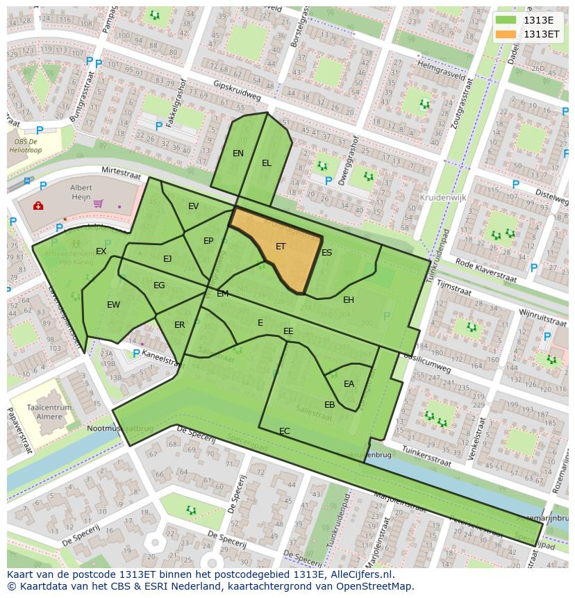 Afbeelding van het postcodegebied 1313 ET op de kaart.