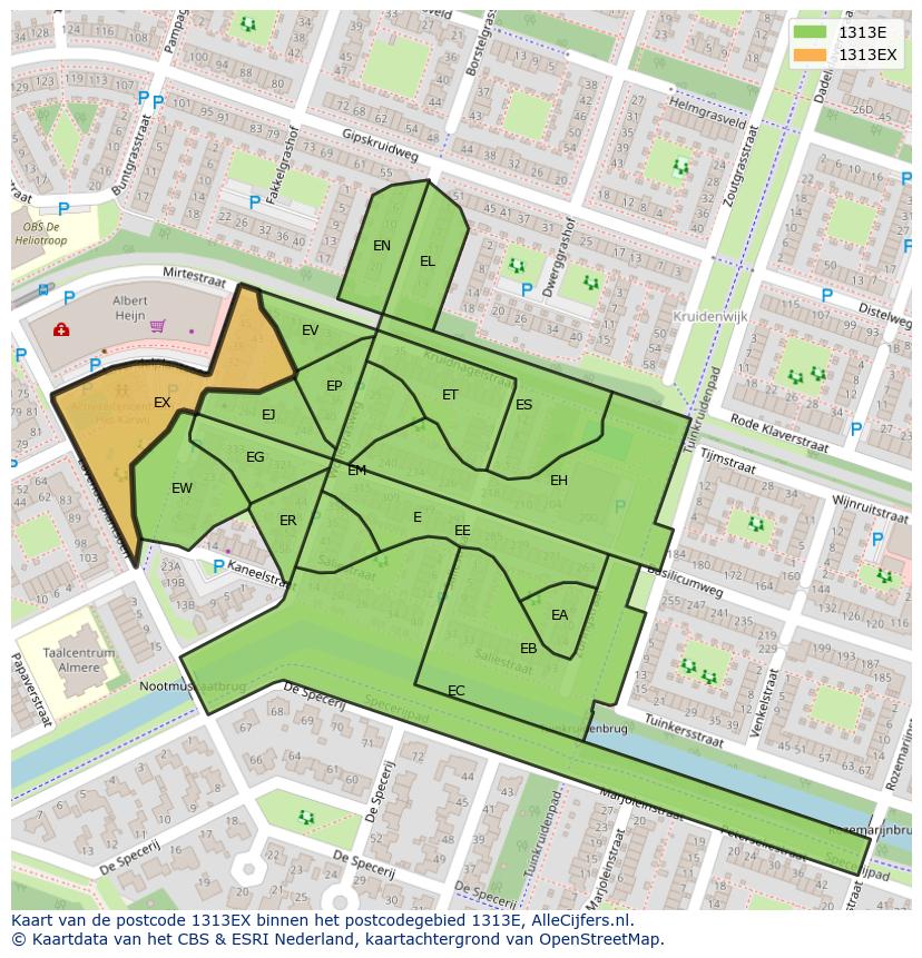 Afbeelding van het postcodegebied 1313 EX op de kaart.