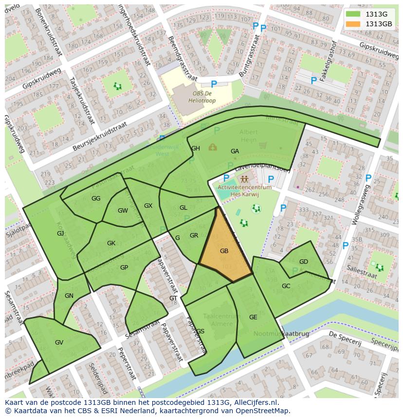 Afbeelding van het postcodegebied 1313 GB op de kaart.