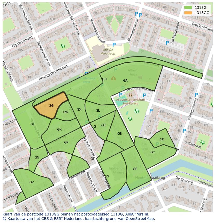 Afbeelding van het postcodegebied 1313 GG op de kaart.