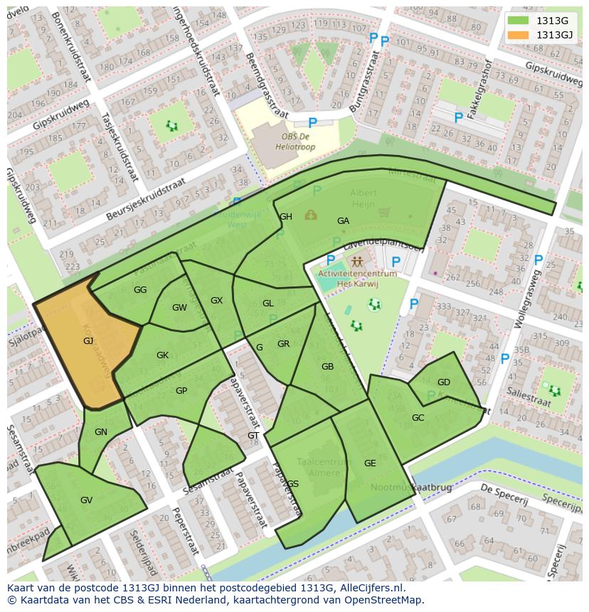 Afbeelding van het postcodegebied 1313 GJ op de kaart.