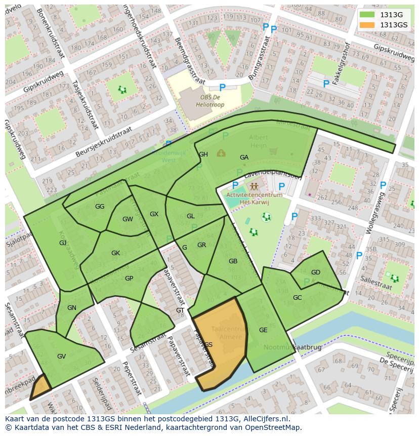 Afbeelding van het postcodegebied 1313 GS op de kaart.