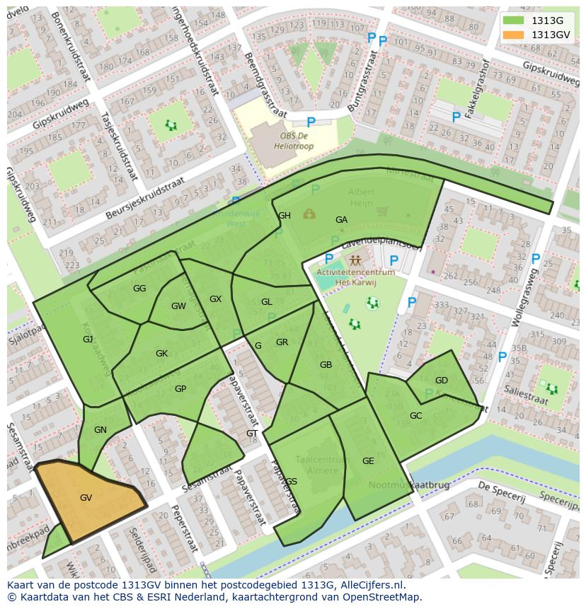 Afbeelding van het postcodegebied 1313 GV op de kaart.