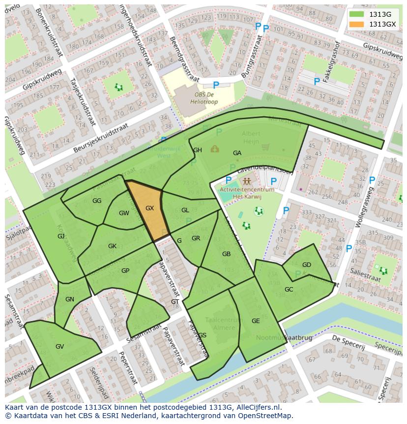 Afbeelding van het postcodegebied 1313 GX op de kaart.