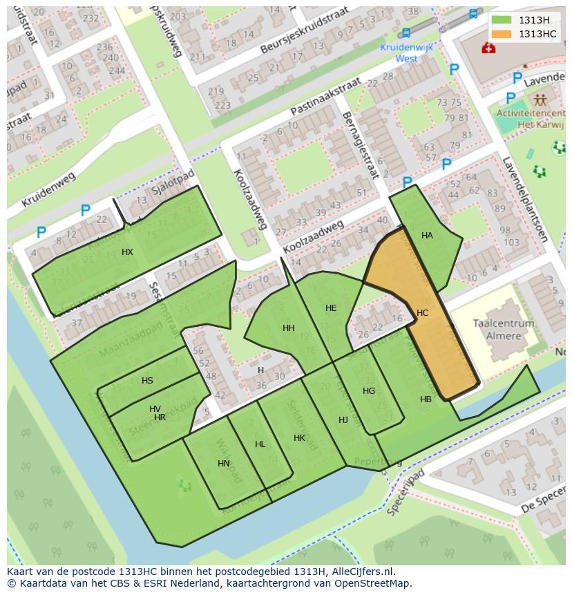 Afbeelding van het postcodegebied 1313 HC op de kaart.
