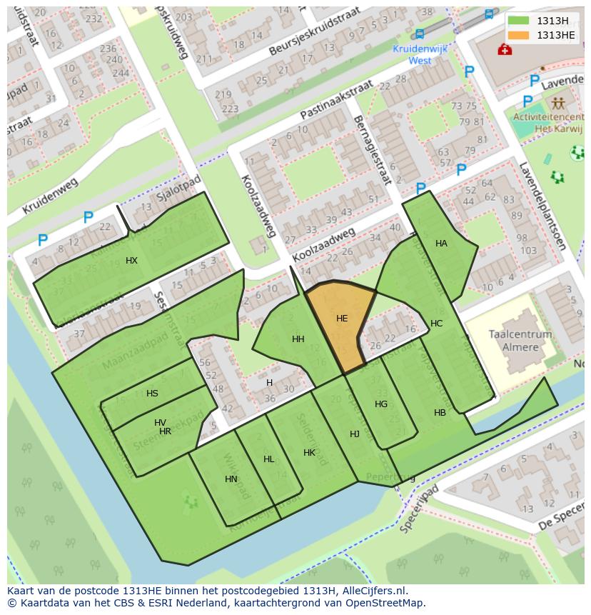 Afbeelding van het postcodegebied 1313 HE op de kaart.
