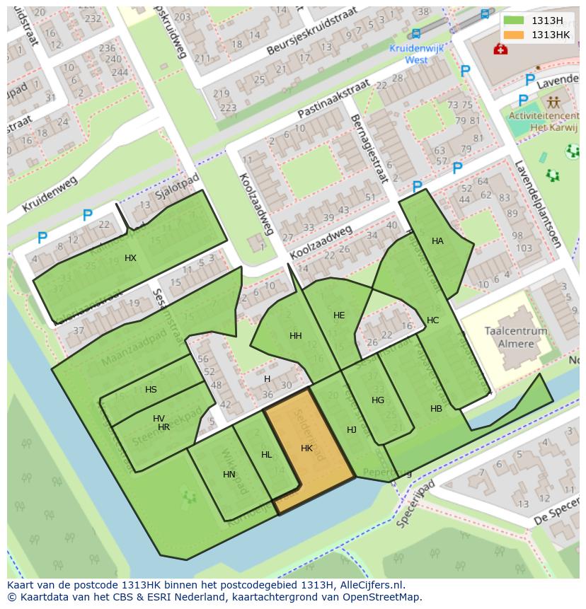 Afbeelding van het postcodegebied 1313 HK op de kaart.