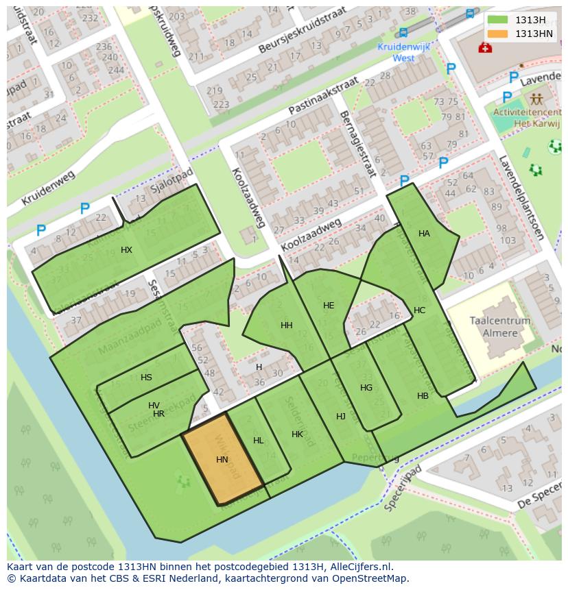 Afbeelding van het postcodegebied 1313 HN op de kaart.
