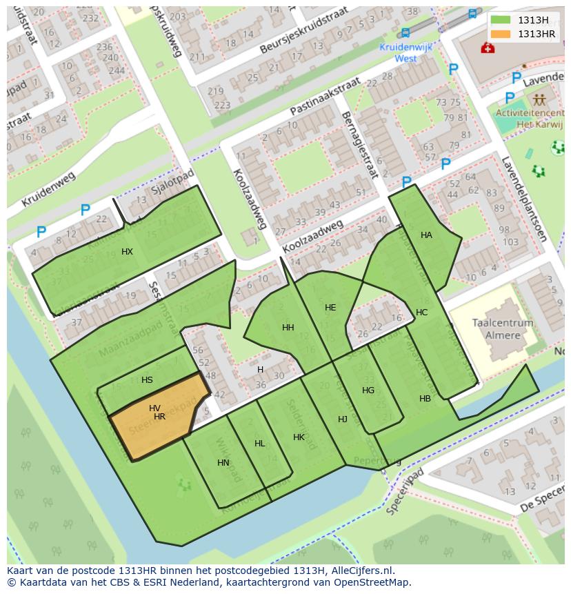 Afbeelding van het postcodegebied 1313 HR op de kaart.