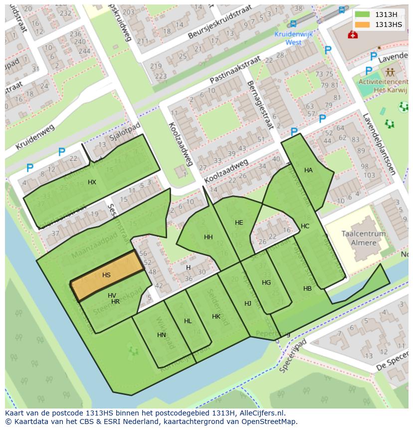 Afbeelding van het postcodegebied 1313 HS op de kaart.