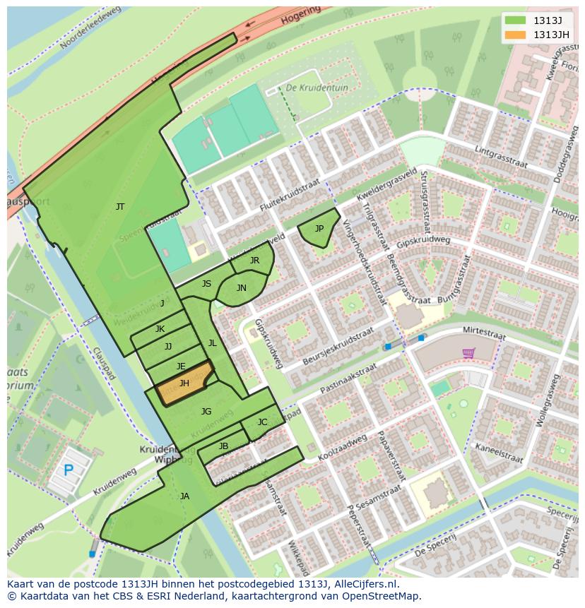 Afbeelding van het postcodegebied 1313 JH op de kaart.